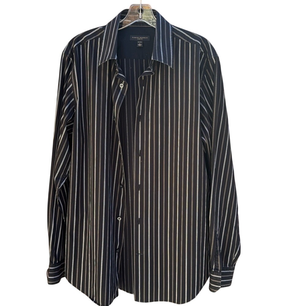 BANANA REPUBLIC-Men's Slim Fit. Black/White/Grey, Button Down, Long Sleeve.